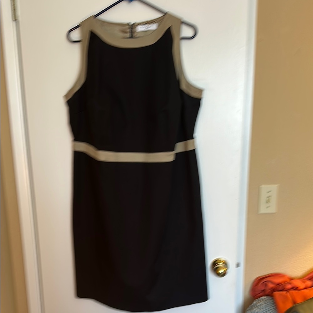 Tahari Black Tan Halter Sheath Mini Dress